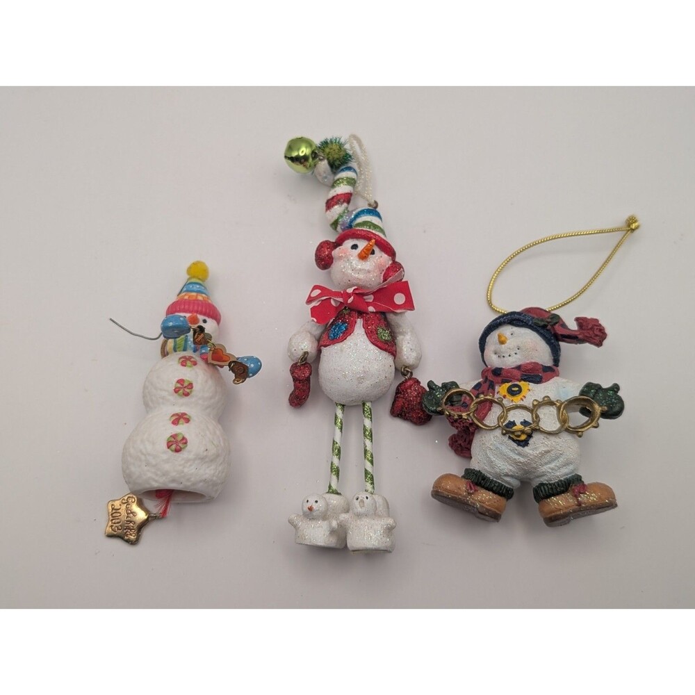 Vtg Ganz Christmas Snowman Ornament Lot of 3 Resin Long Dangling Legs 2003 TLC